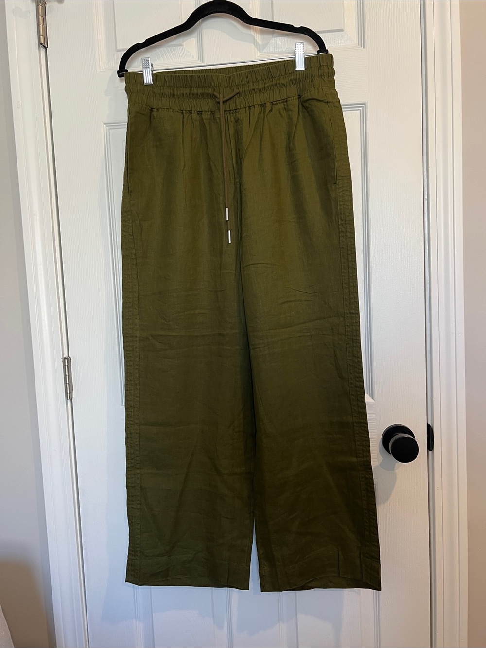 Quince Olive Wide-Leg Linen Drawstring Pants 30” inseam - Picture 2 of 6